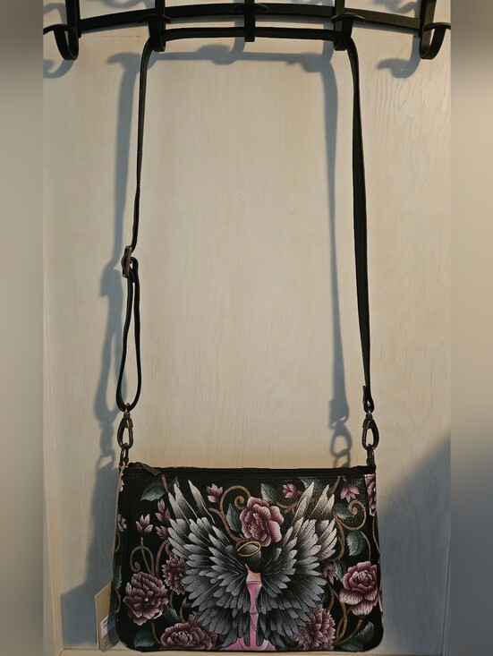 Anuschka Handbags - Anuschka Hand Painted Floral Guardian Angel Black and Pink Purse